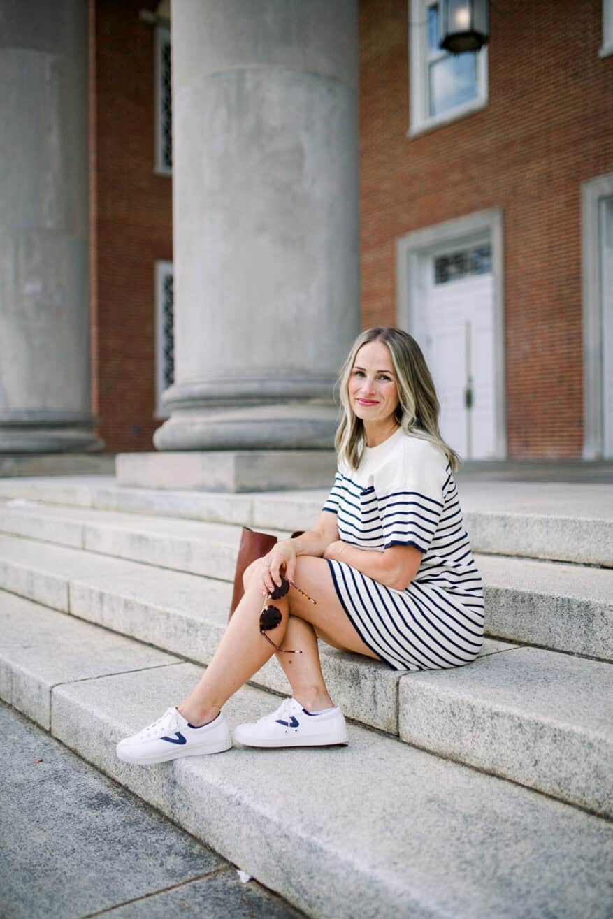 Illustrative example of dress with tennis shoes