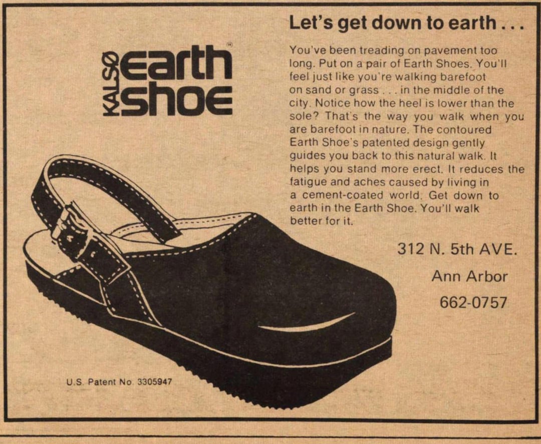 Illustrative example of earth shoes 1970s