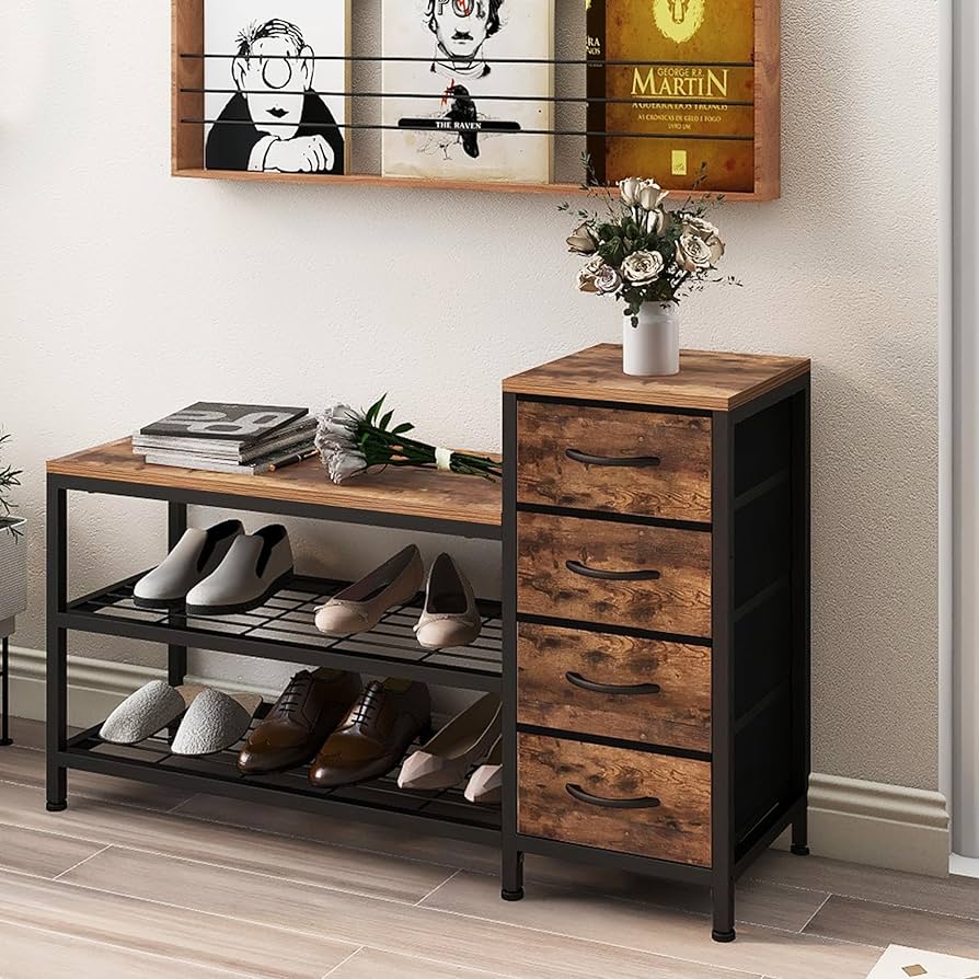 Illustrative example of entryway bench with shoe rack