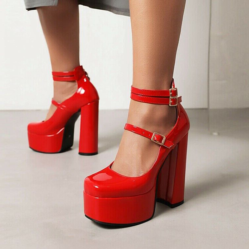 Illustrative example of red platform shoes