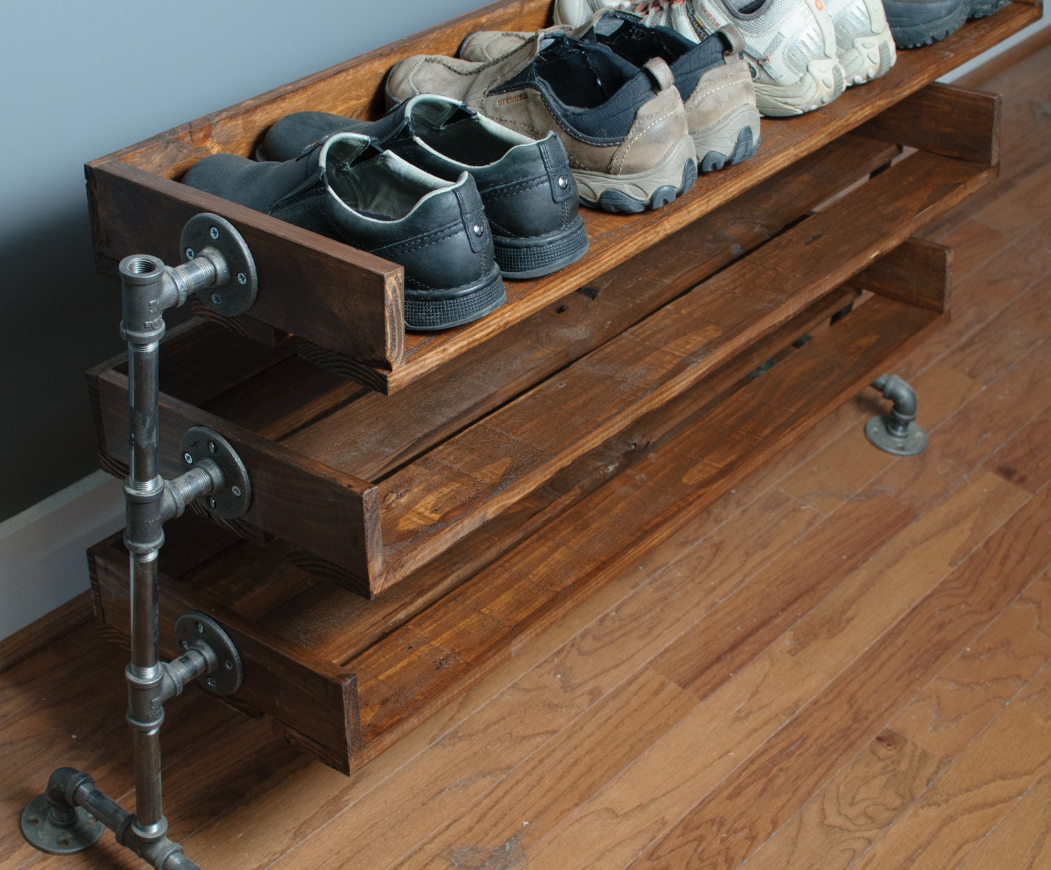Illustrative example of shoe storage rack wooden