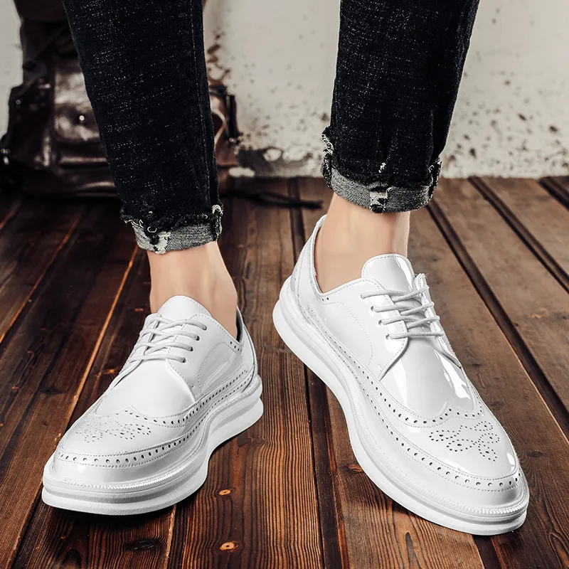 Illustrative example of white leather shoes mens