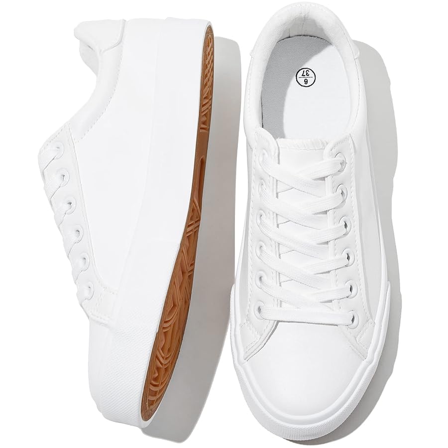 Illustrative example of white leather tennis shoes womens