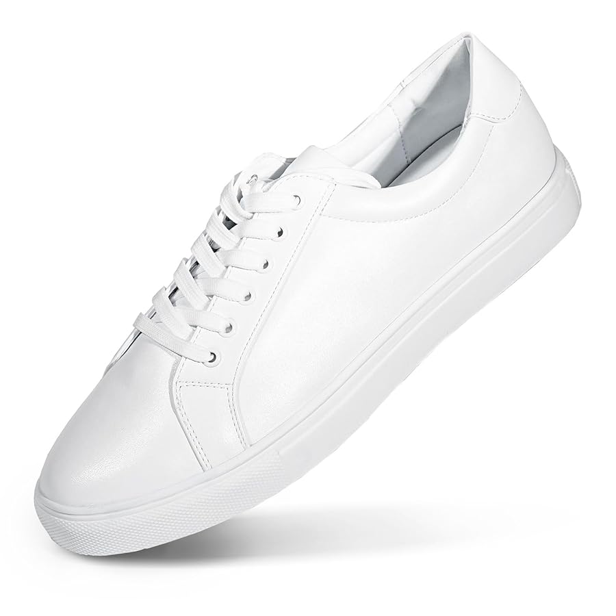 Illustrative example of white leather tennis shoes womens
