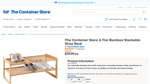 Container Store - 2-Tier Bamboo Stackable Shoe Shelf